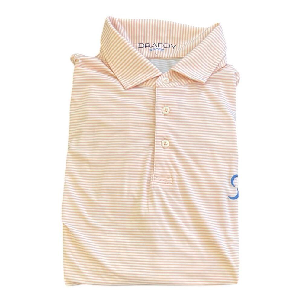 B Draddy Polo Shirt Large Orange Blue Outdoors Golf Performance Pima Cotton Mens